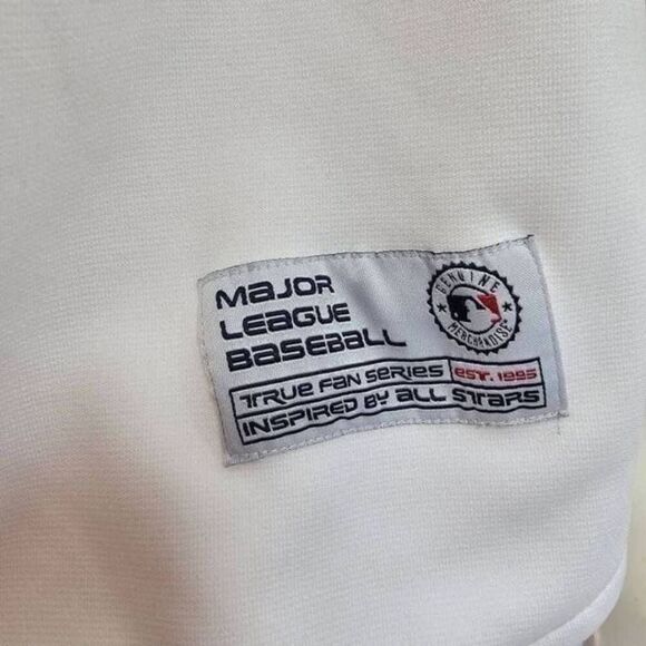 True Fan MLB Cleveland Indians Jersey Men’s Large L White Blue Red Baseball Shir - Picture 5 of 7